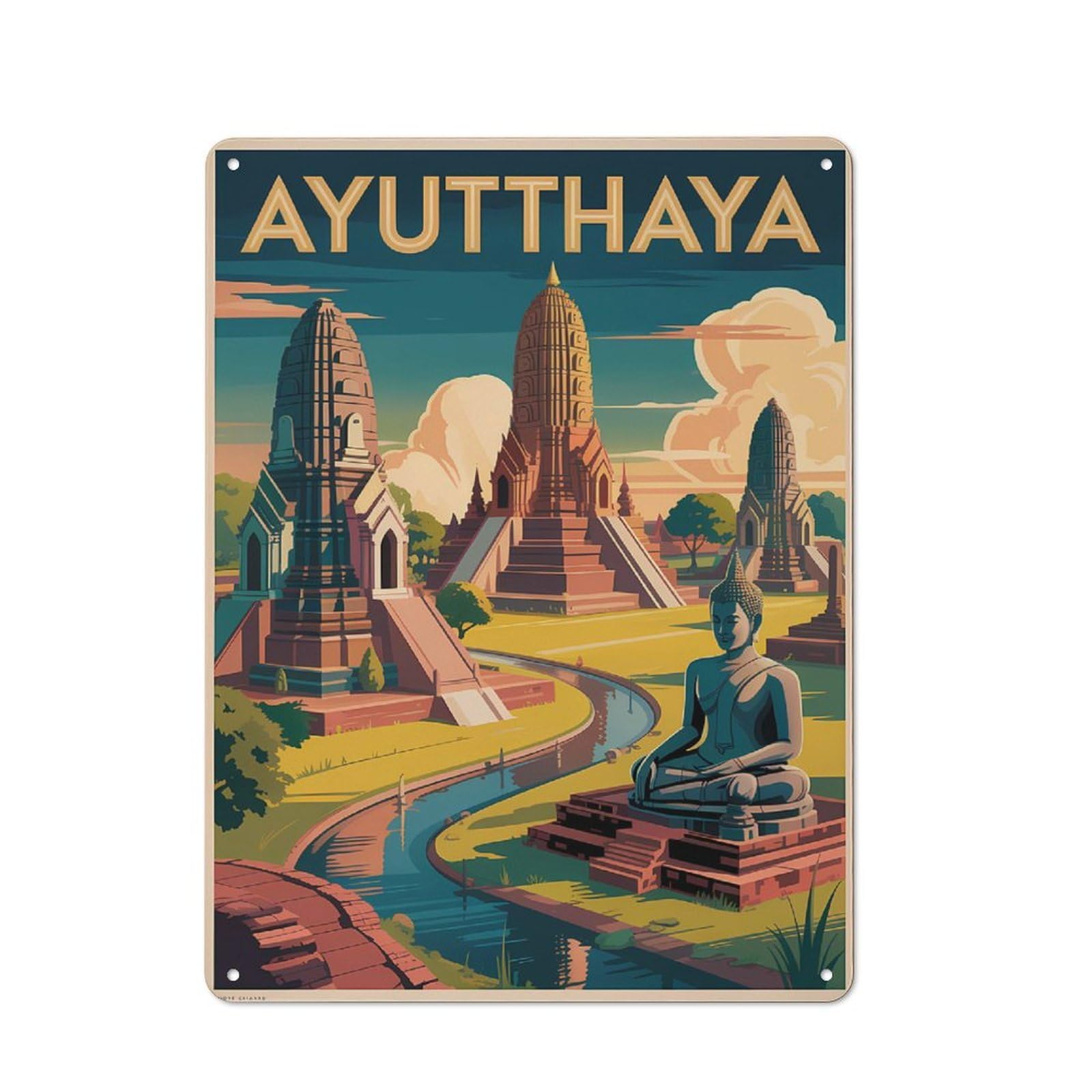 Junmoney Style-11 Tin Sign 40X30cm With Ayutthaya Thailand Travel For Garage Wall, Retro-Style Decor, For Room Styling Across Garages And Workshops