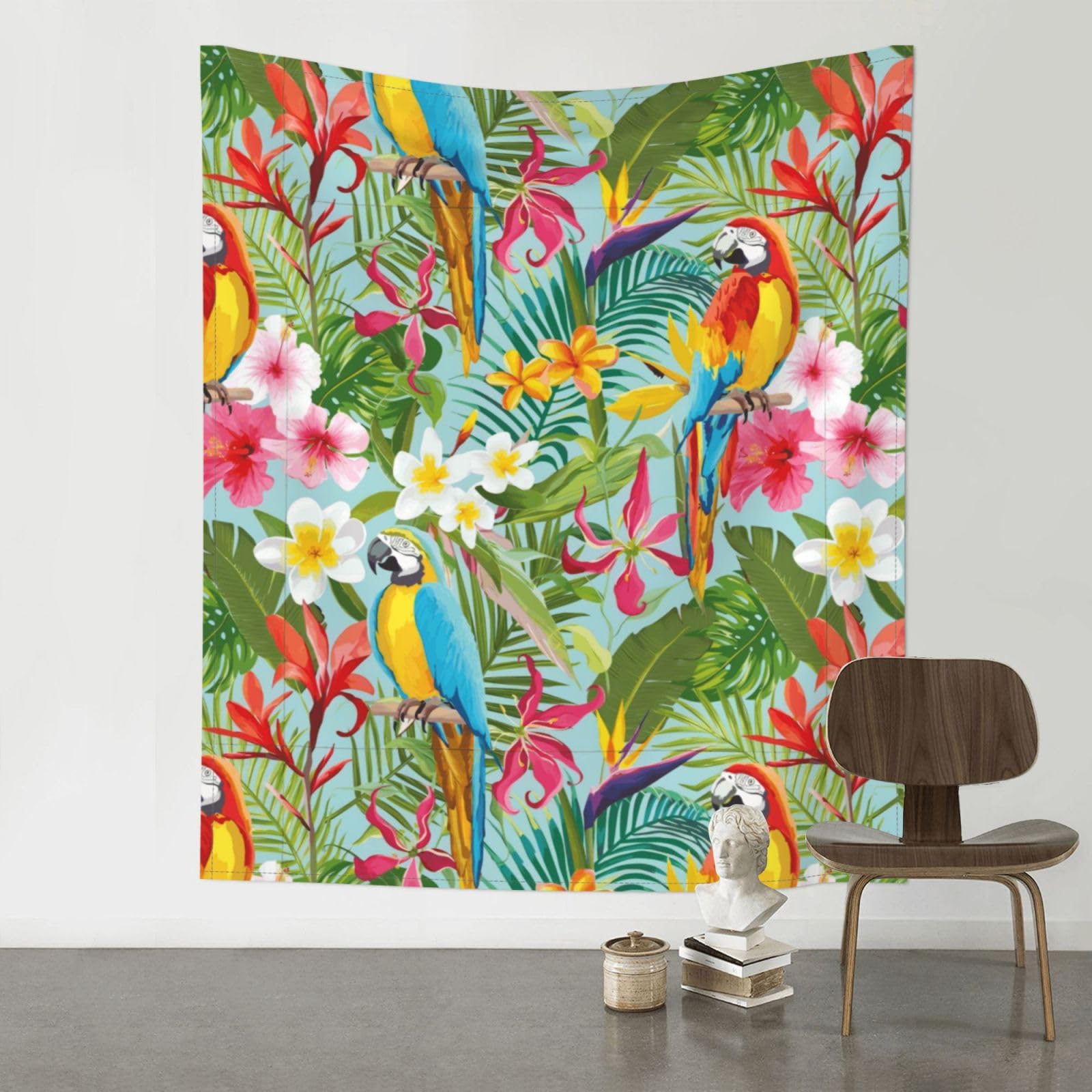 YYHHAOFA Tropical plants and parrots Prints 60x51in Wall Tapestry Boho Chic Dorm Decor & Beach Throw Blanket