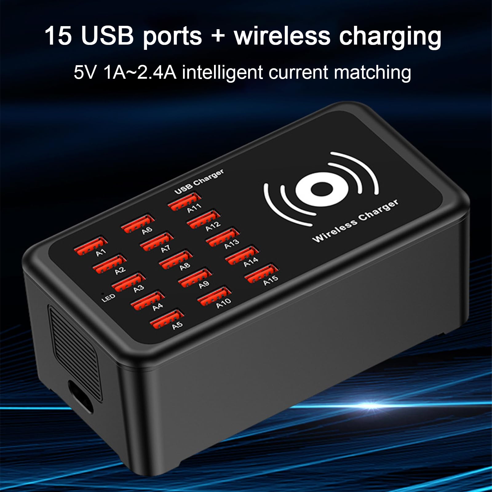 Wieloportowa Stacja ładująca Usb 16 W 1 Z Bezprzewodową Podkładką ładującą 10 W, Przenośną ładowarką Z Inteligentną Dystrybucją Prądu I Wentylatorem Chłodzącym