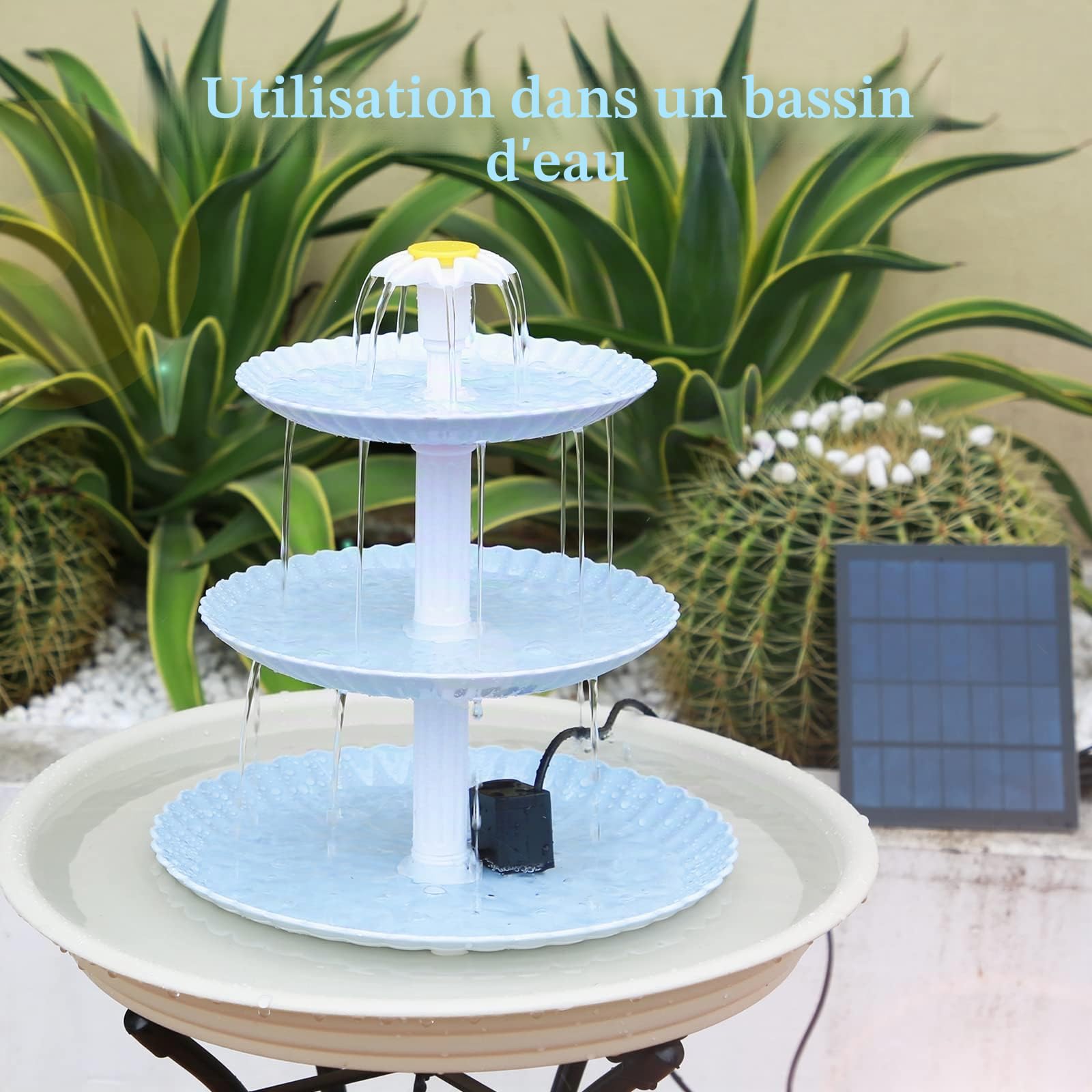 AISITIN Kit de 3,5W Fontaine Solaire pour Bain d'oiseau, Fontaine Cascade Solaire Détachable pour Les Bains d'oiseaux, Les Bols d'eau, Mangeoire pour Oiseaux d'extérieur(Blue)