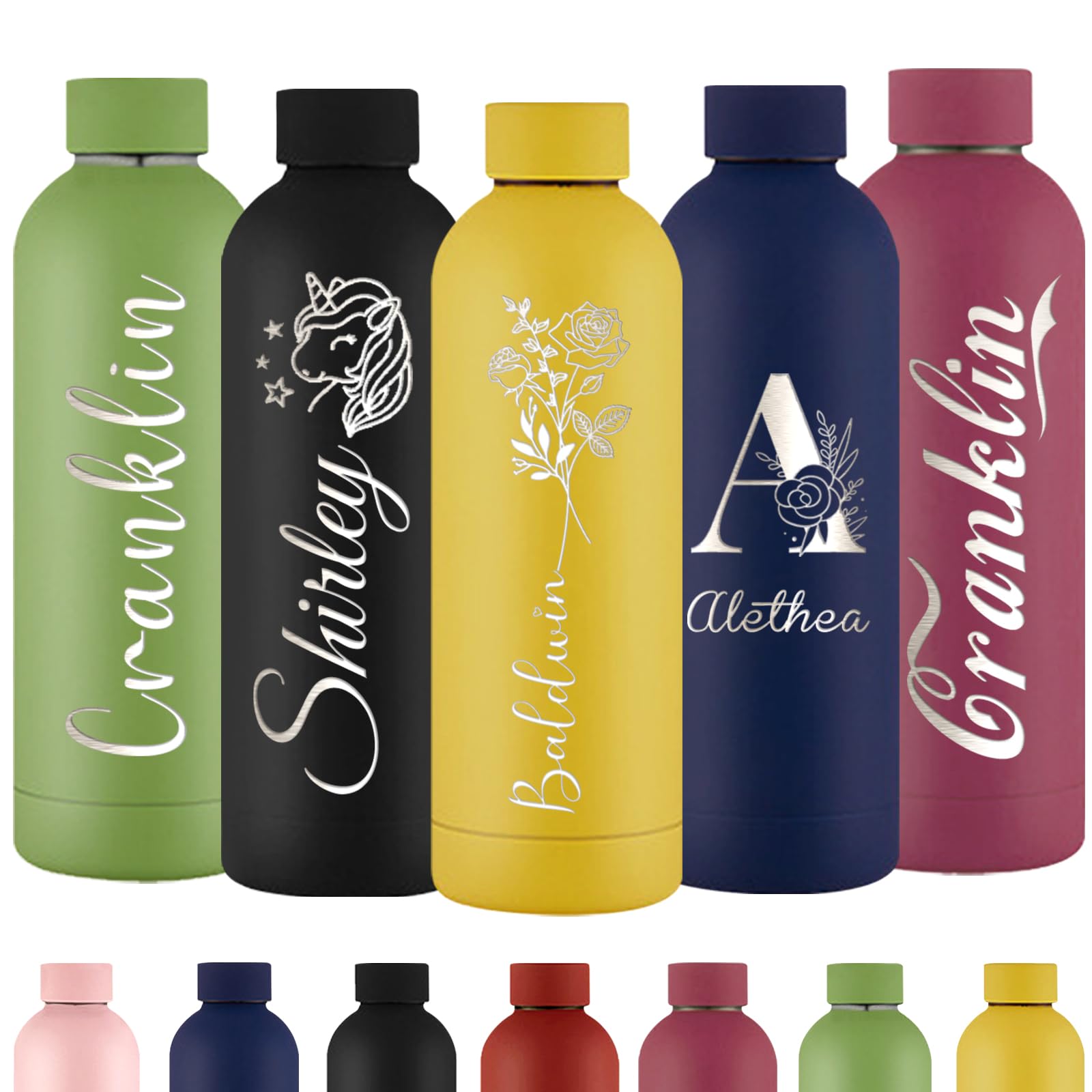 Xihedfd Personalised Water Bottles Custom Engraved Water Bottle with Name Customised Insulated Stainless Steels 500ml Water Bottle for School Office Sport
