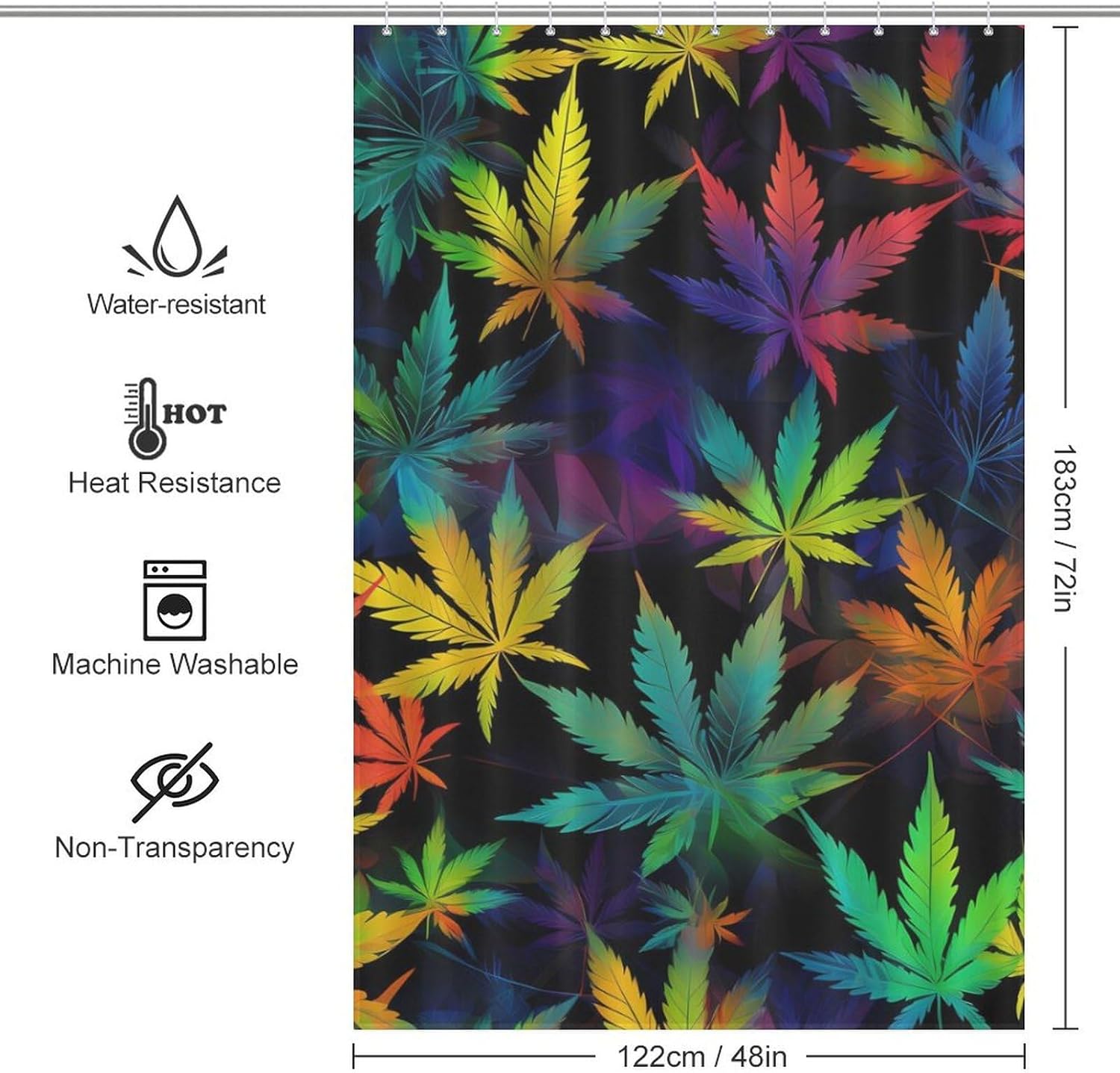 Trippy Weed Tie Dye Funny Shower Curtains Washable Bath Curtain Liner with Hooks for Bathroom Bath Tubs