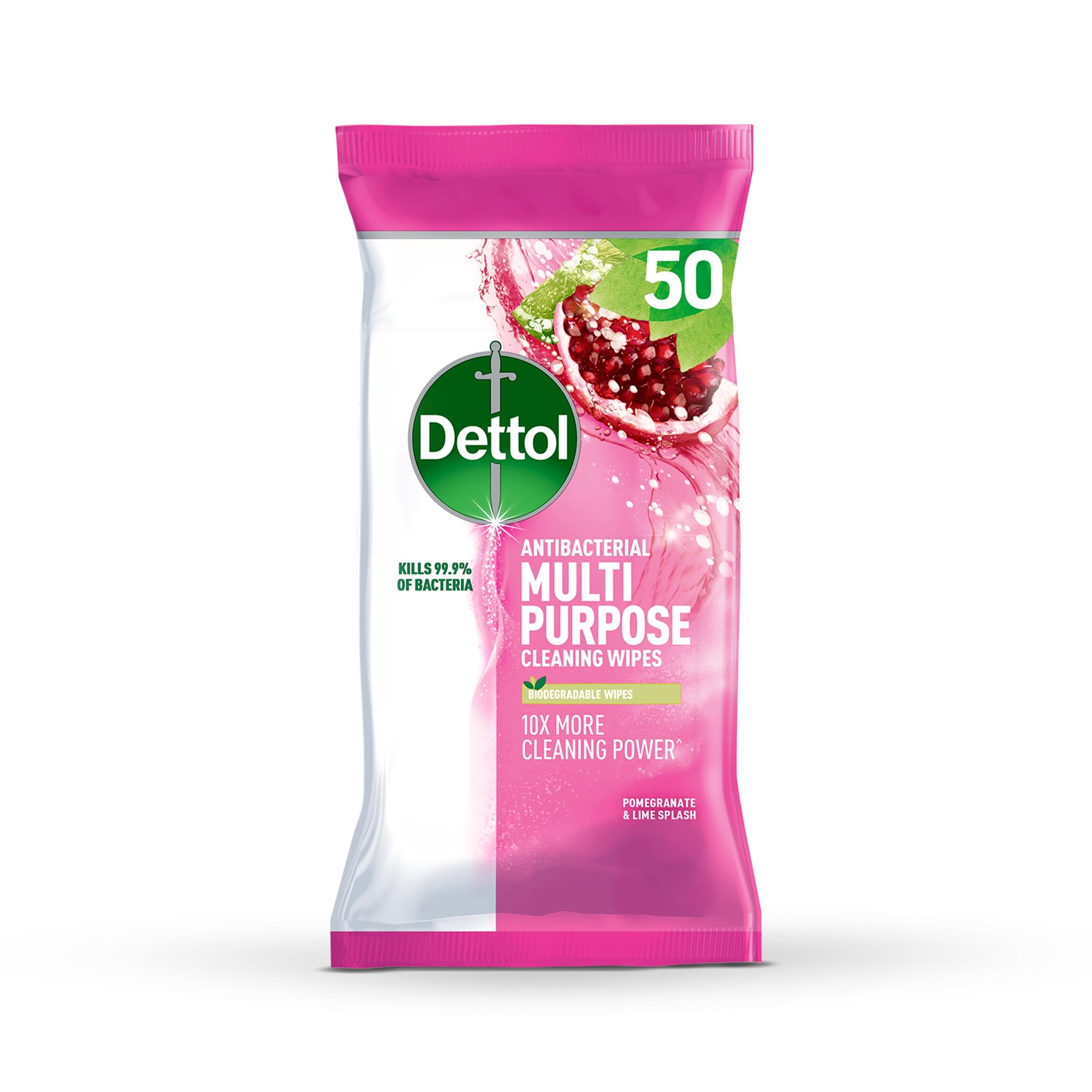 Dettol Biodegradable Multi Surface Cleaning Wipes, Pomegranate, 50 Wipes