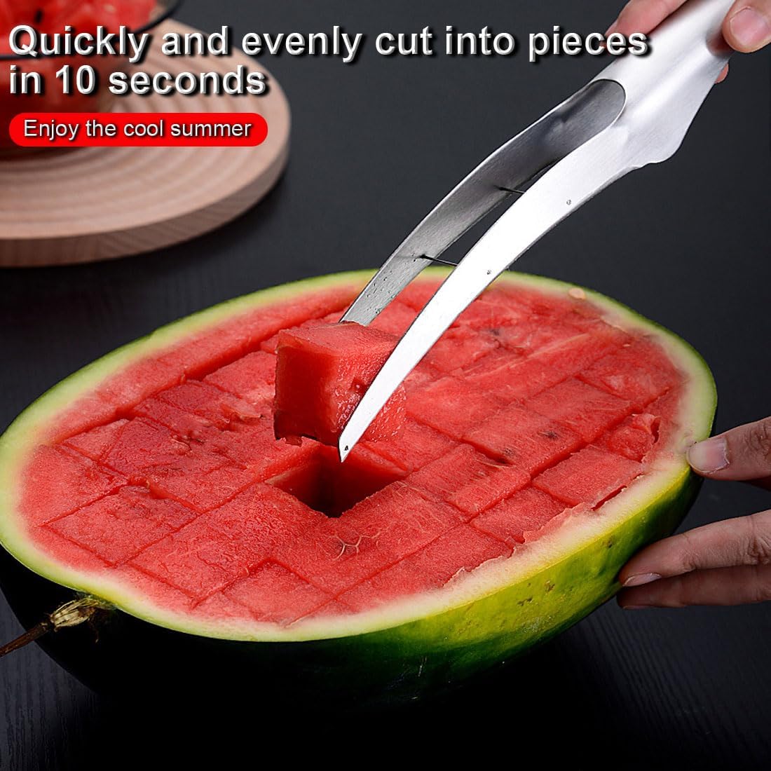 Watermelon Cutter, Stainless Steel Watermelon Fork Slicer Cutter, Portable Melon Slicer Tool with Ergonomic Handle for Kitchen (Style B)