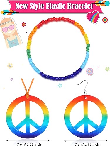 Miniatura 2 de Tudomro El juego de 10 accesorios de disfraz hippie incluye lentes de sol hippie, pulsera, aretes de signo de la paz y collar, diadema de teñido