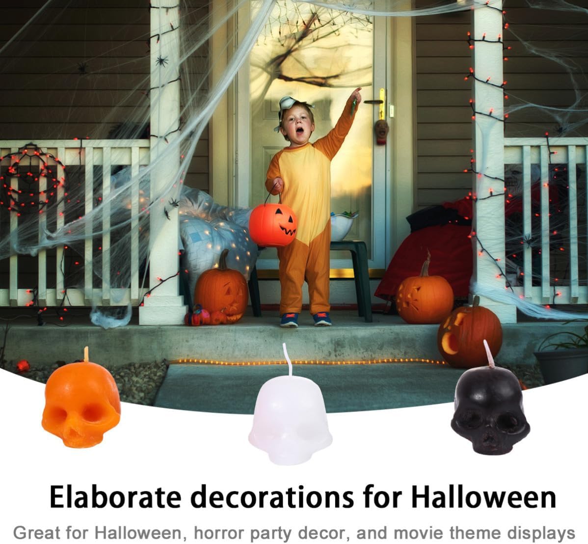 3pcs Halloween Skull Head Candle Horror Themed Paraffin Decorative