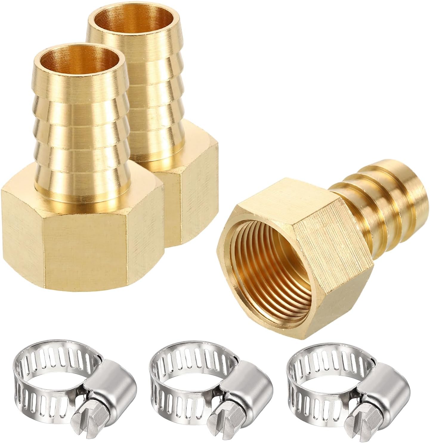 12 Pack Brass Hose Barb to NPT Female Adapter with 12Pcs Stainless Steel Hose Clamp, 5/16" Barb x 1/4" NPT Female for Industrial, Automotive, Fluid, Gardening, and Water Treatment