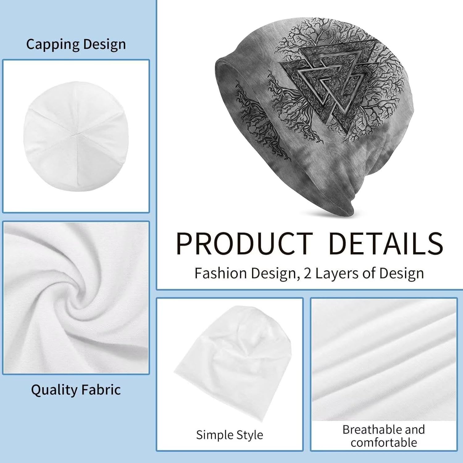 3D Printing Beanie Hat Adult Viking Tattoo Cap Warm Slouchy Knit Hat Head wear Gift for Men Women - Image 4