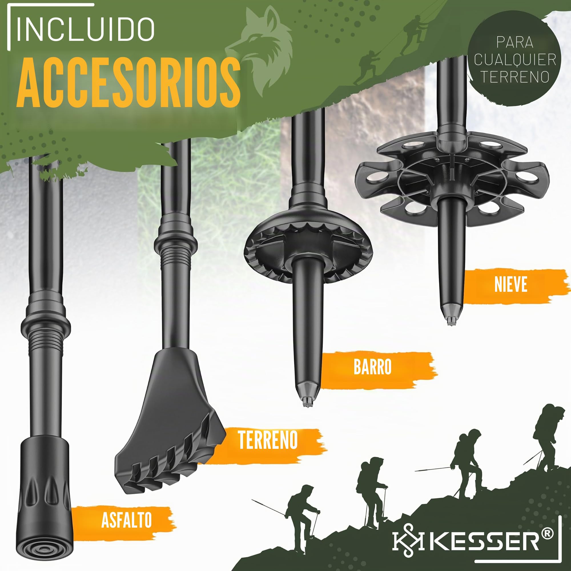 KESSER® Bastones de senderismo plegables/telescópicos, bastones de marcha nórdica para hombre y mujer, bastón de senderismo de aluminio/carbono con mango de corcho 105-120 cm, bastones de trekking