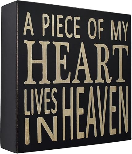 Cartel de madera con texto en inglés "Saying A Piece of My Heart Lives in Heaven", decoración de oficina para escritorio, cubículo, caja de citas,
