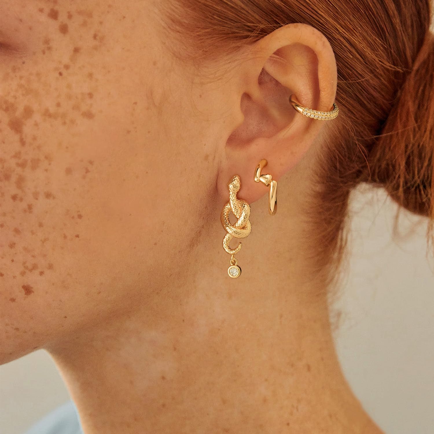 MYEARS Women Snake Earrings Gold Stud Serpent 14K Gold Plated Small Simple Hypoallergenic Everyday Jewelry - Image 3