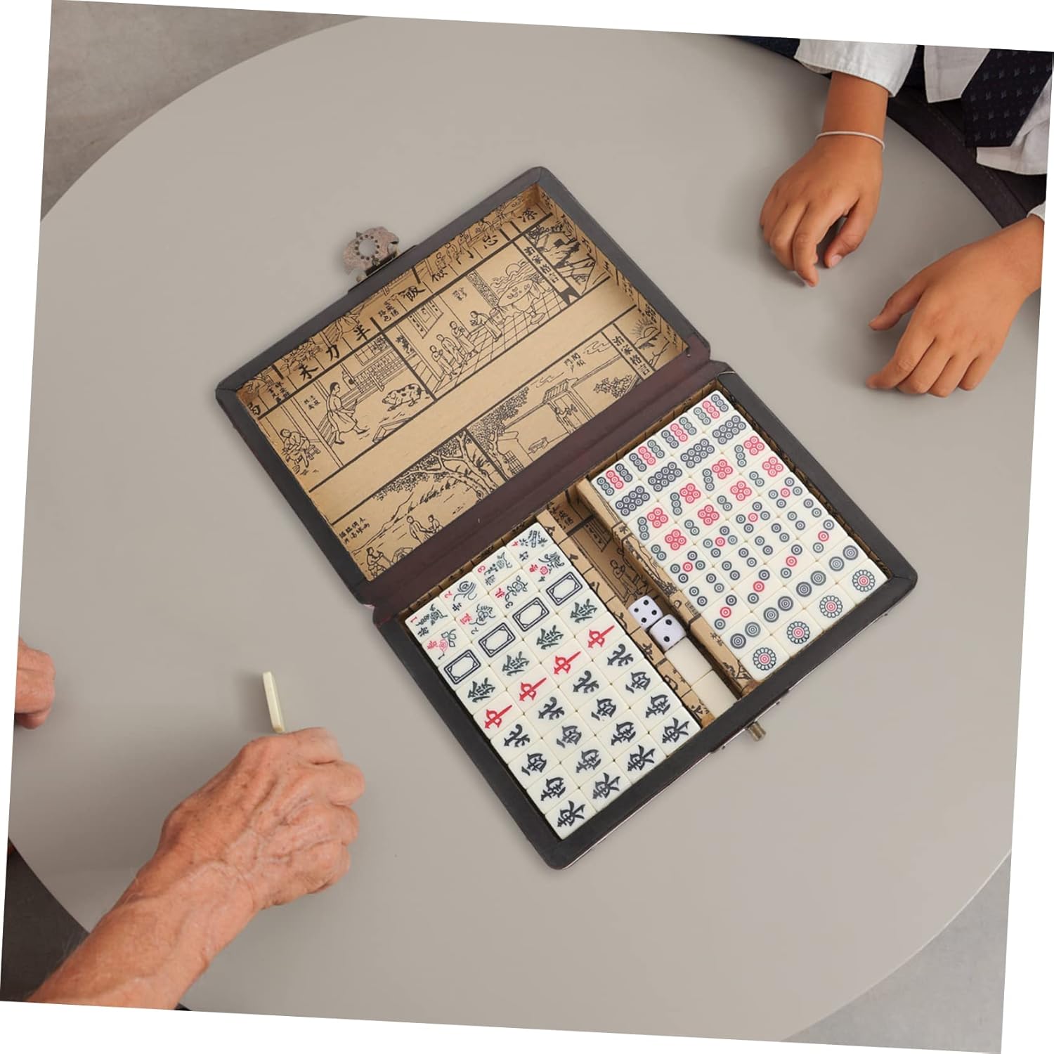 Portable Chinese Mahjong Game Set for Travel Vintage Small Size Carrying Case for Dorm and Family Board Games