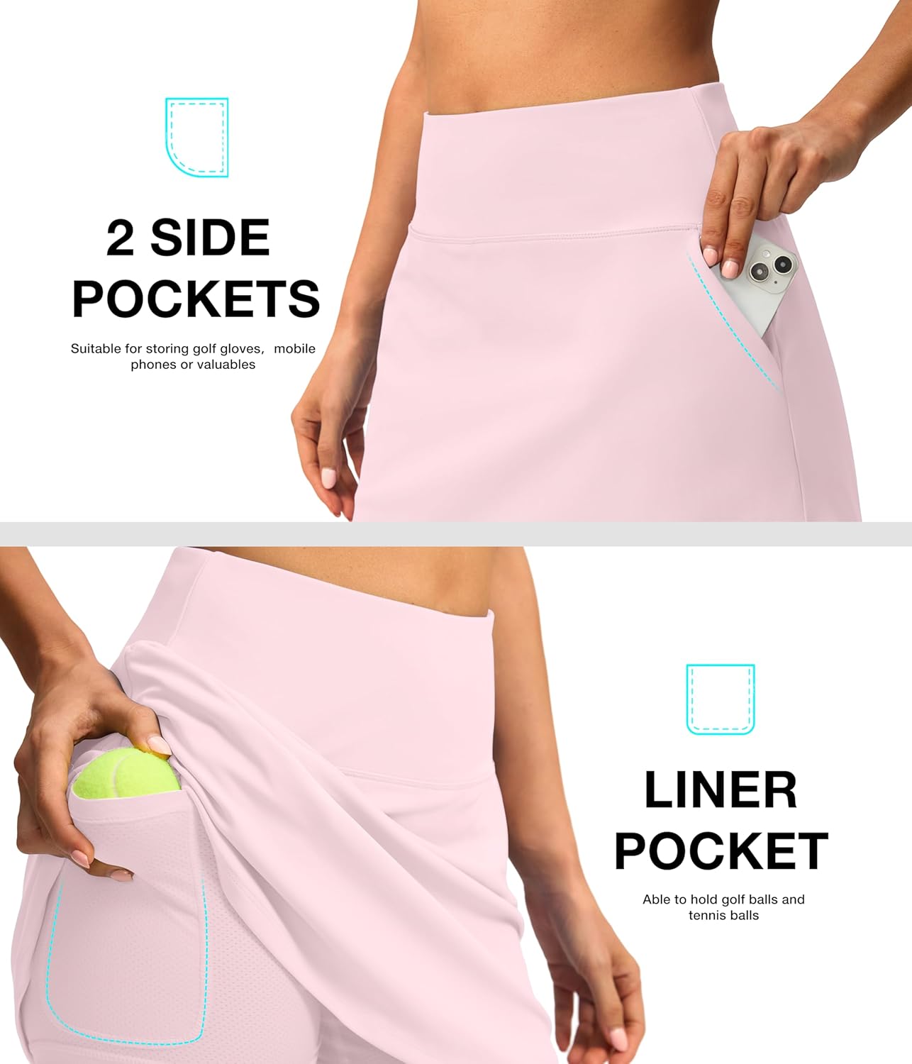 SANTINY 16" Skorts for Women with 4 Pockets High Waisted Stretchy Pickleball Casual Tennis Skirt Athletic Golf Skort