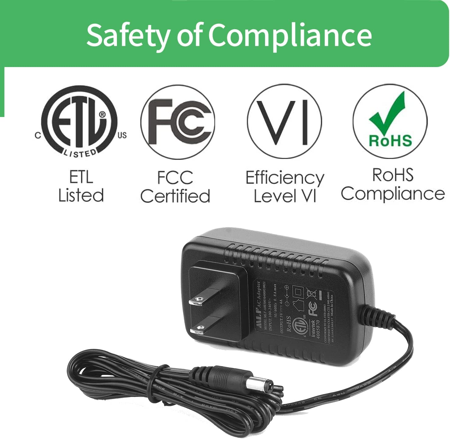 5V 4A DC Power Supply Adapter,AC 100V-240V to DC 5 Volt 4Amp Power Cord for Raspberry Pi 4, UL Listed (5V4A+11 Tips)