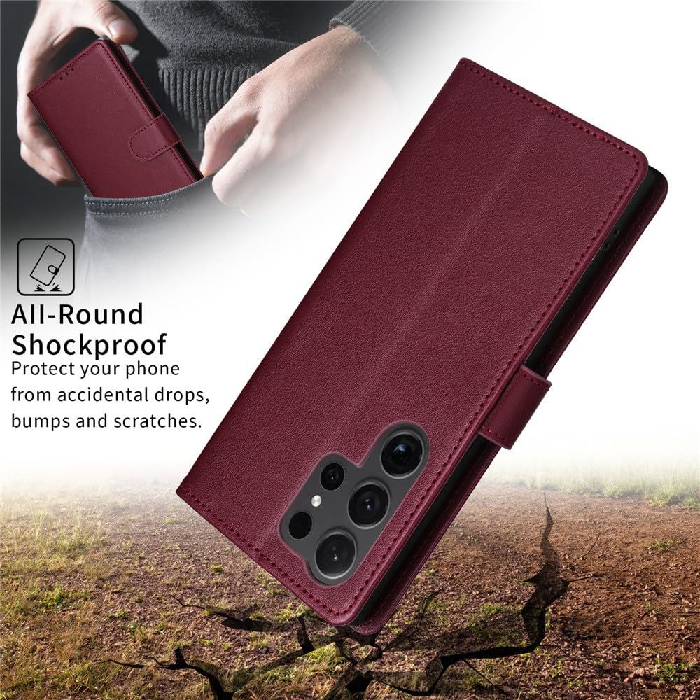 Generic Étui compatible avec Samsung Galaxy S10E (couleur : rouge foncé) Étui portefeuille en cuir souple uni à rabat magnétique