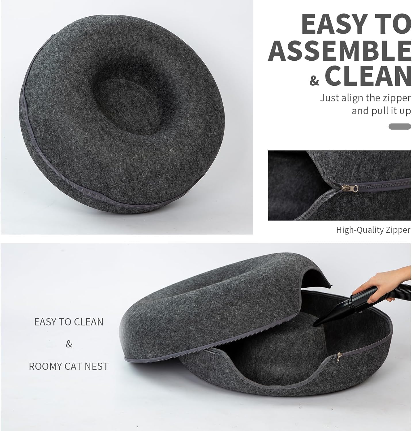 review Small Cat Tunnel Bed for Indoor Cats,Donut Tunnel for Pet Cat House,Detachable Round Cat Felt&Washable Interior Cat Play Tunnel,Suitable Tunnel for Multiple Cats,Peekaboo Cat Cave (Dark Grey)