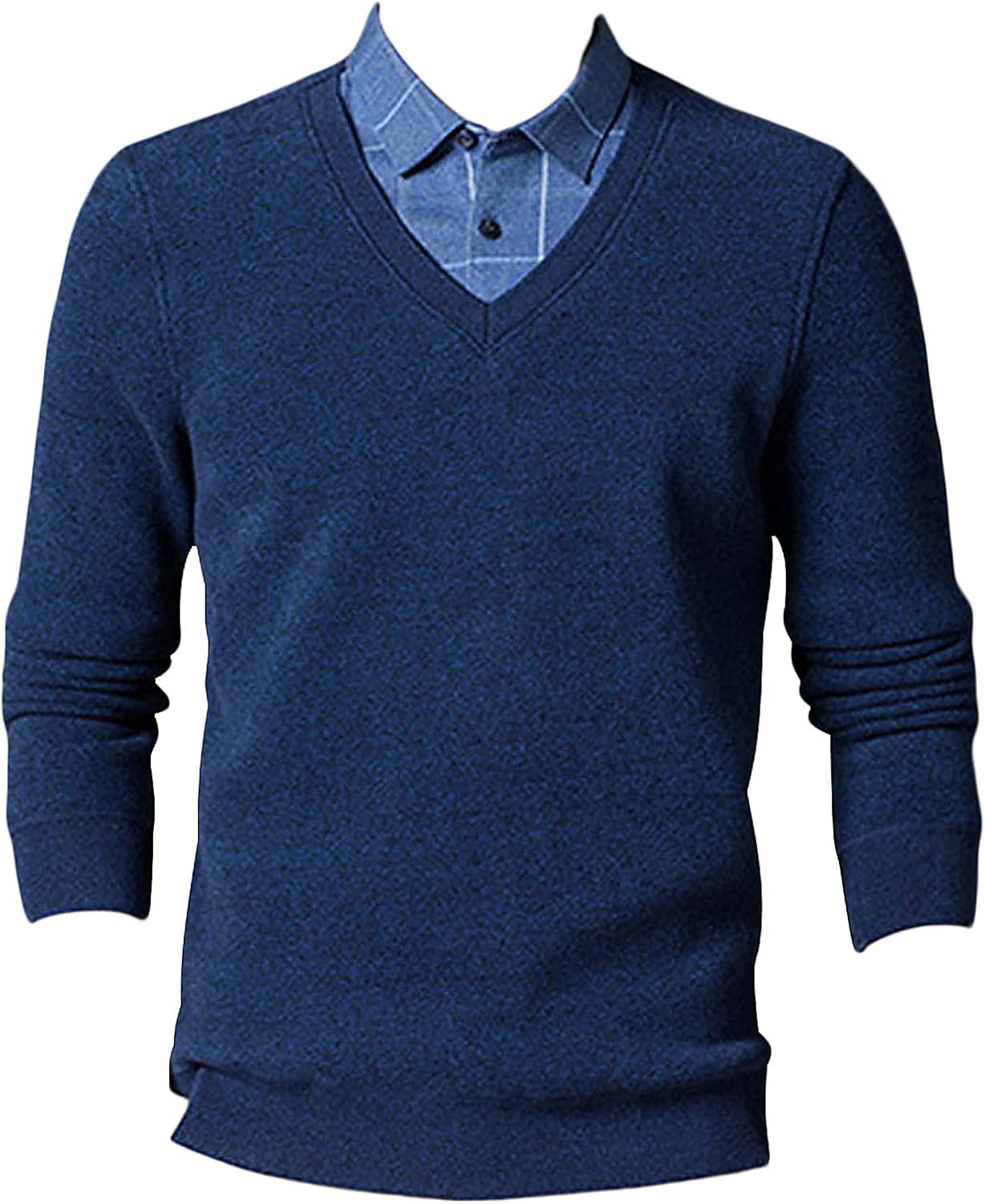 Mens Fake 2-Piece Stitching Sweater Winter Thick Fleece V Neck Sweatshirt Long Sleeve Turn Down T-Shirts Pullover Tops (Navy Blue,XX-Large) : Beauty & Personal Care