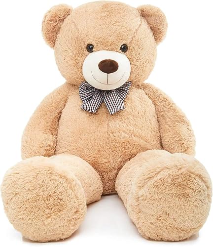 Giant Teddy Bear Light Brown Soft Plush 130cm | Huggable Design, Bow Tie Accent, Large Size, Soft & Fluffy, Kids & Adults