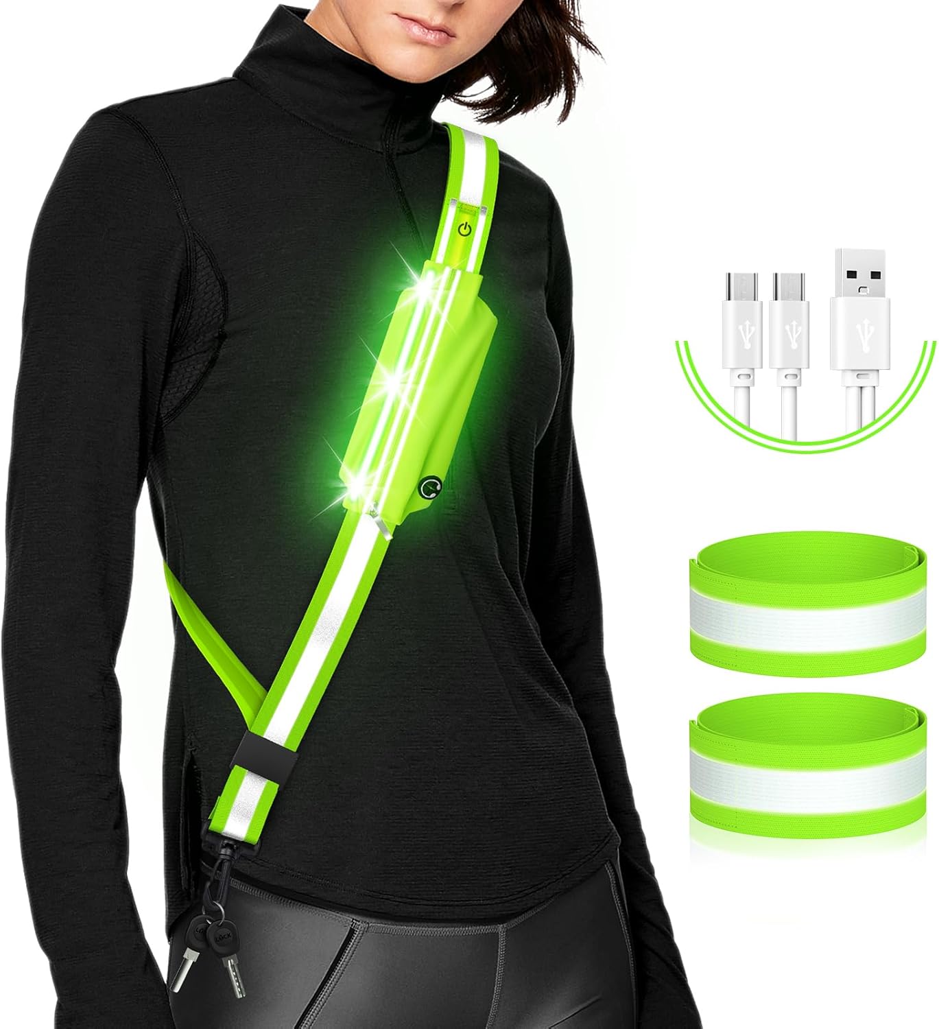 LED Belt Reflective Sash for Walking at Night,High Visibility