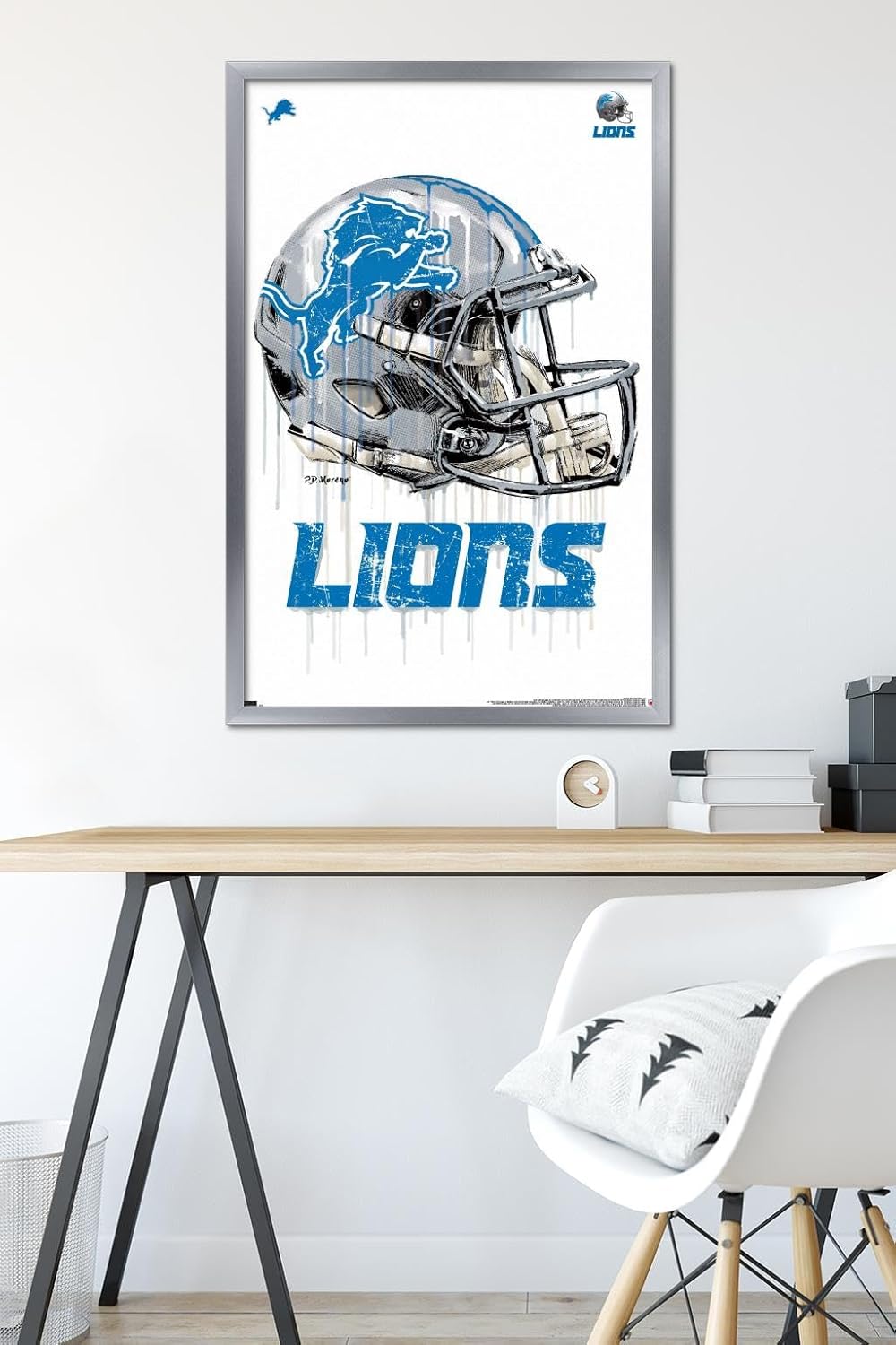 Trends International NFL Detroit Lions - Drip Helmet 20 Wall Poster, 22.375" x 34", Silver Framed Version