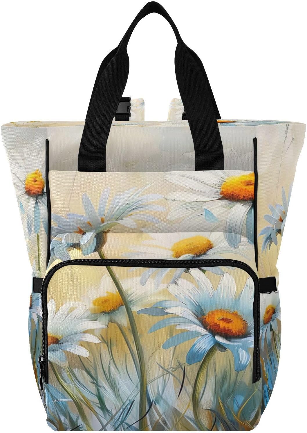 Art Oil Painting Daisies Diaper Bag Backpack Waterproof Travel Baby Bag with Stroller Straps Large Capacity Multi Function Changing Bags