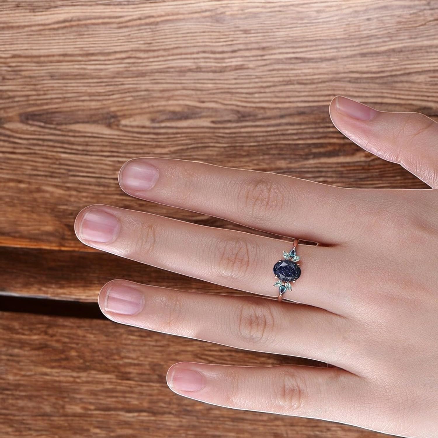 Elegant Galaxy Healing Oval Blue Sandstone Engagement Ring Moss Agate Wedding Ring Vintage 14k Rose Gold June Birthstone Alexandrite Jewleyr By Luxegemsjewel