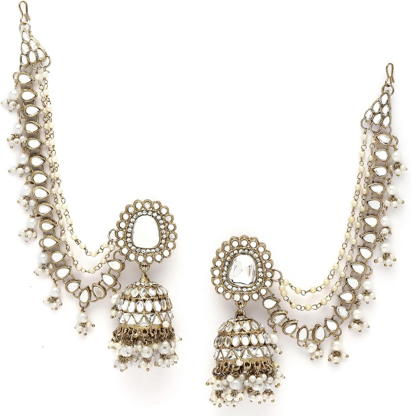 Shining Diva Fashion Latest Trendy Stylish Ear Chain Earrings for Women | Traditional 18k Gold Plated Wedding Party Jewellery | Bahubali Inspired Kan Chain Jhumki Earrings