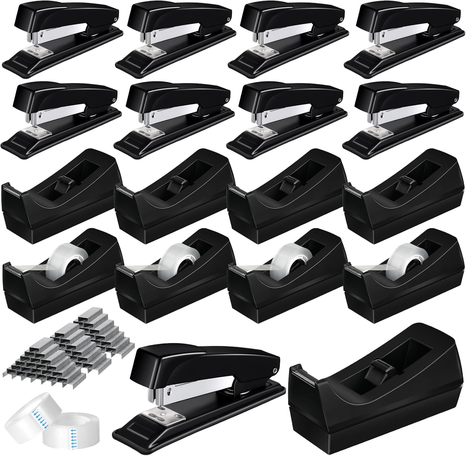 20 Pcs Desk Staplers Tape Dispensers Sets Black Staplers for Desk Office