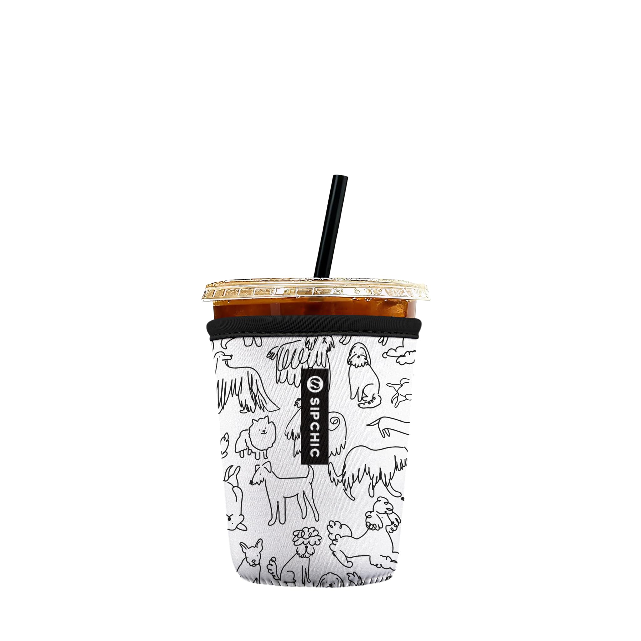 Iced Coffee Sleeve – Neoprene Reusable Cup Sleeves for Drinks, Insulated Drink Sleeves to Keep Hands Dry &amp; Drinks Cold, Stylish &amp; Durable Coffee Sleeves (Puppy Sketch, Small: 16-20oz)