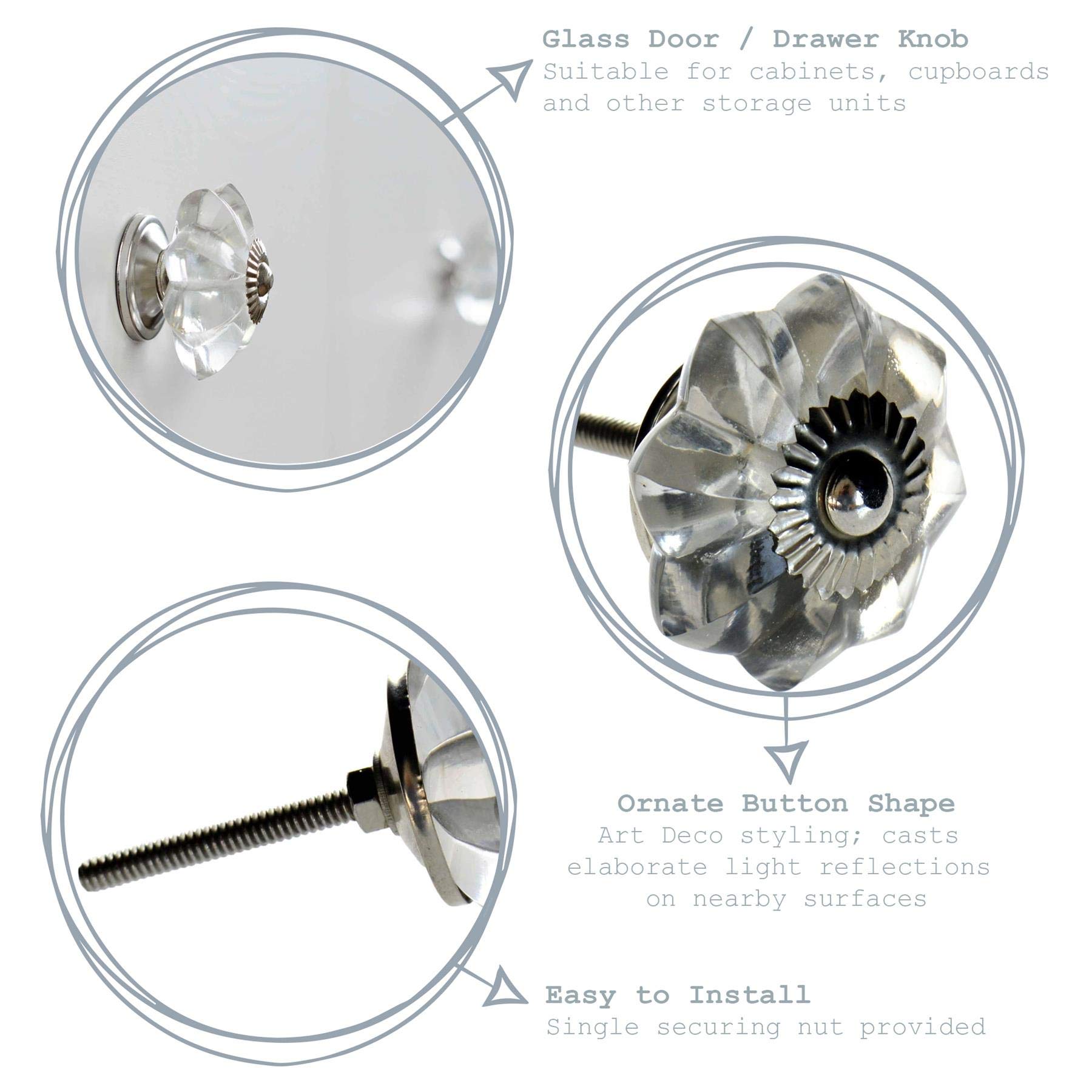 Nicola Spring Glass Cupboard Drawer Handle Knobs - Star Design - Pack of 6 - Image 2
