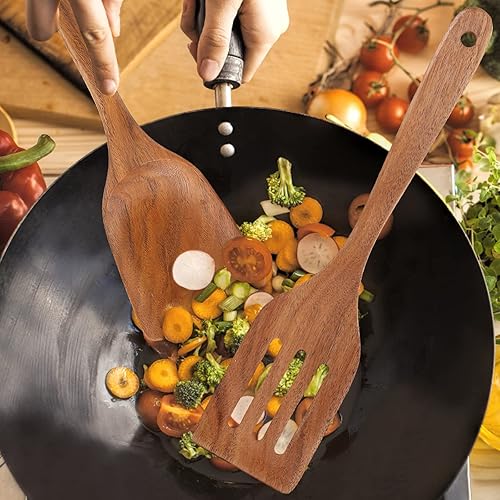Miniatura 5 de 2 espátulas de madera, espátula wok de mango largo para cocinar, utensilio de cocina de madera para utensilios de cocina, espátula ranurada de