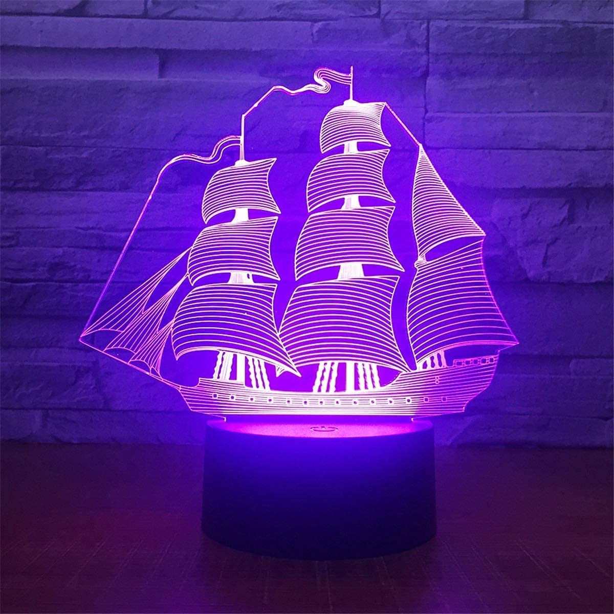 Nastrojowe światło 3D, łódź żaglowa, 7 kolorów, przełącznik dotykowy, USB, lampa stołowa LED, lampa biurkowa, prezent na imprezę, prezent urodzinowy