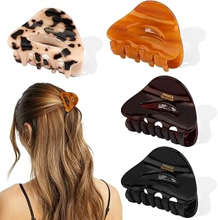 4Pcs Hair Claw Clips for Women, 2" Small Hair Clips Tortoise Shell Leopard Hair Clips for Thin/Medium Hair, Strong Hold Jaw Clips Non-Slip Cute Hair Accessories