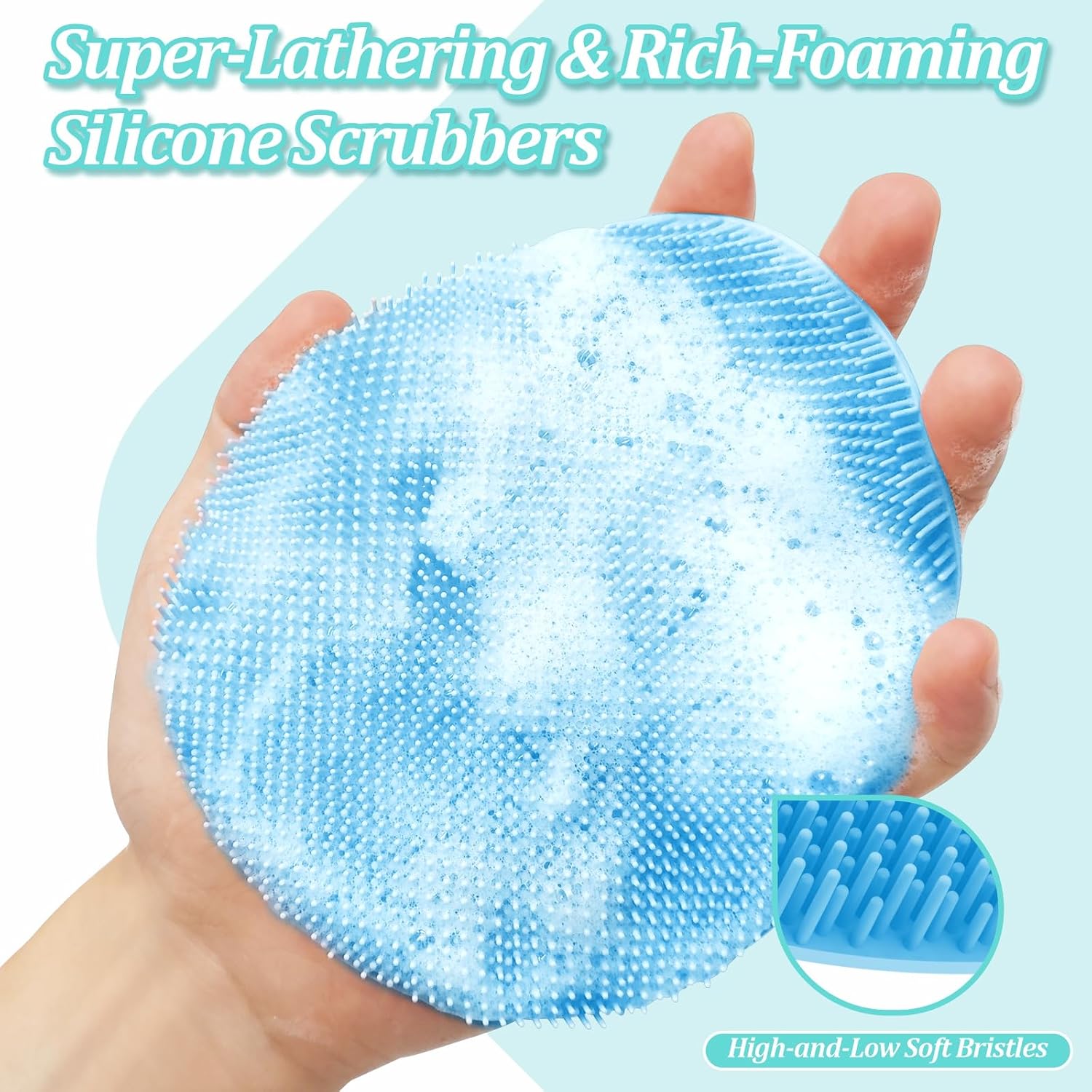 New Silicone Body Scrubber 4PCS, 360° Anti-Slip & Enlarged Exfoliating Bath Glove for Rich Foaming Deep Cleaning, Revolutionary No-Grip & Hand-fit Shower Scrubber for All Skin Types.(4-Color)