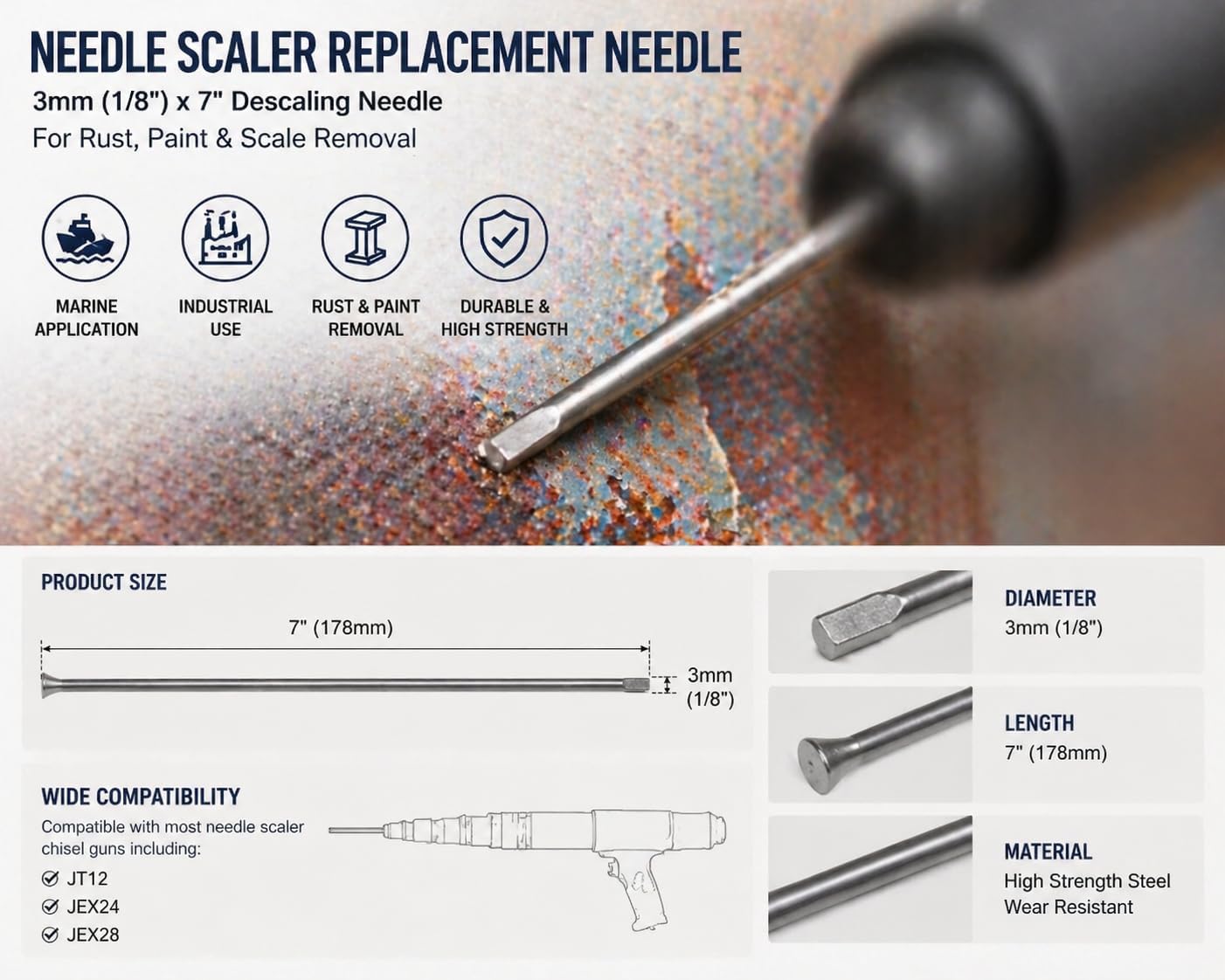 Replacement Needles set for Needle Scaler | 38Pcs Steel Replacement Needles, High-Impact Durability, Compatible with JT12, JEX24, JEX28