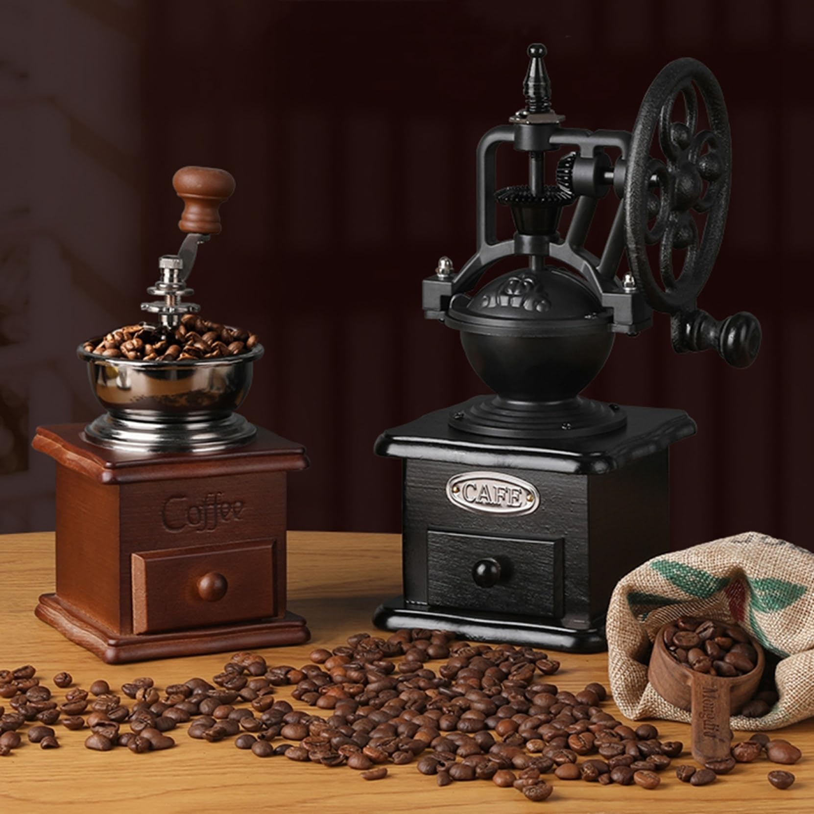 Amazon | 手挽きコーヒーミル 古典的 木製 小型 軽量 手動 コーヒー