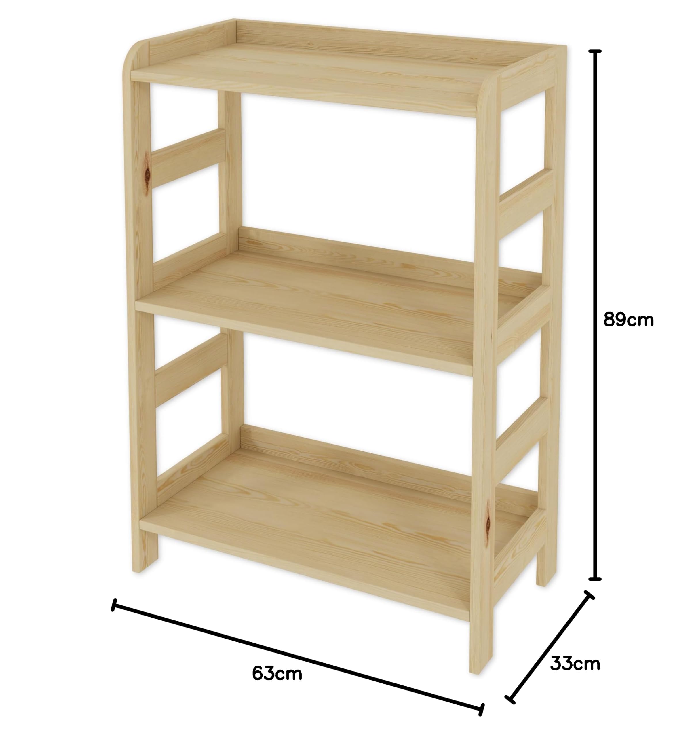 Lenmar Serie R, Natur, Braun, Holzregal, Kiefer, Holz, Hellbeige, 3-5 Böden, 89-166 cm Bücherregal, Holzregal, Standregal, Wandregal (R-01, 89x63x33 cm, 3 Böden, Natur)