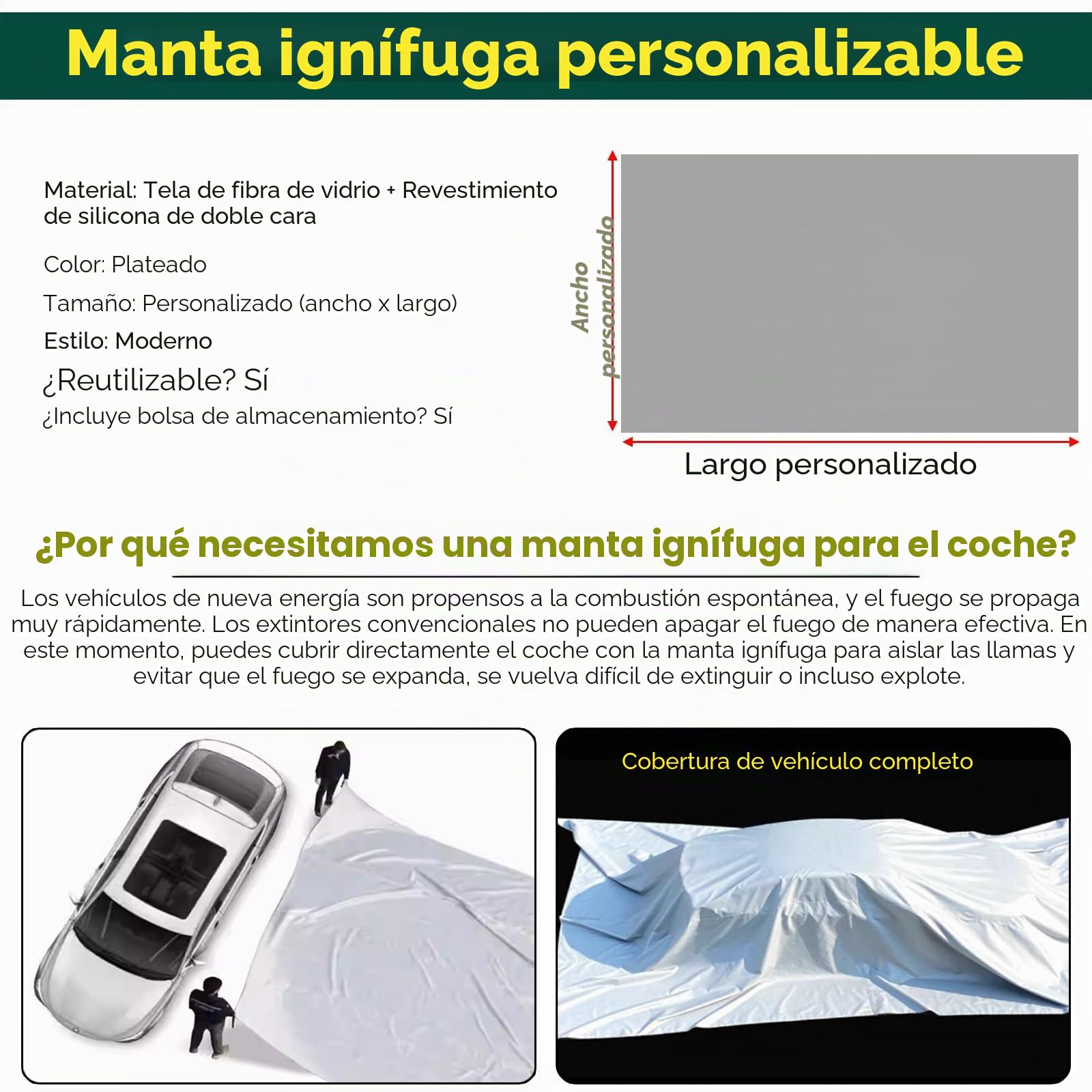 Manta ignífuga para vehículos eléctricos, reutilizable, con bolsa de transporte, ideal para garaje, estación de carga, seguridad de almacén