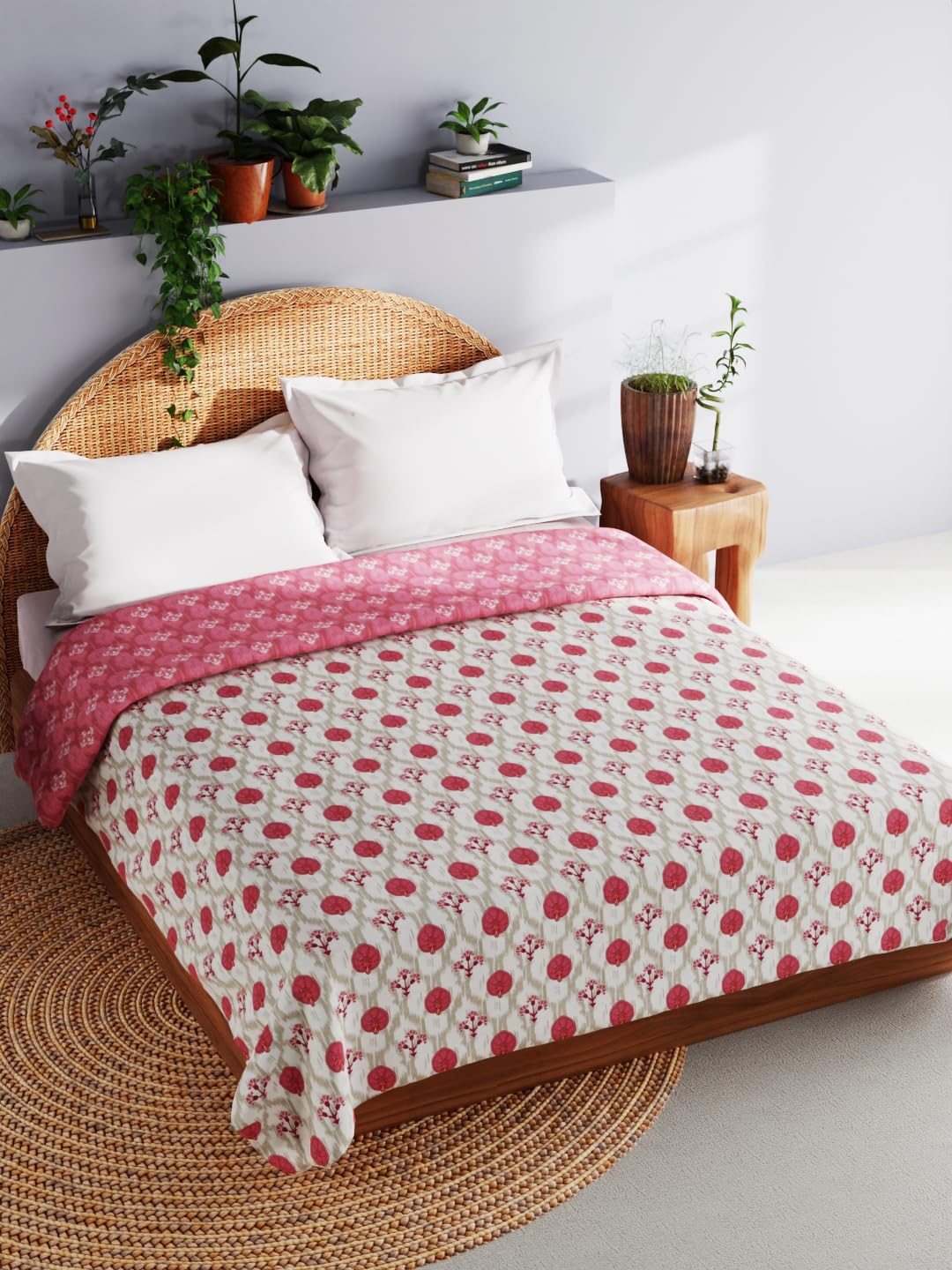 Bianca Extremely Soft 100% Muslin Cotton Dohar with Pure Cotton Flannel Filling -1pc Double Size (Mezzo) Ornamental-White/Peach-picture-11