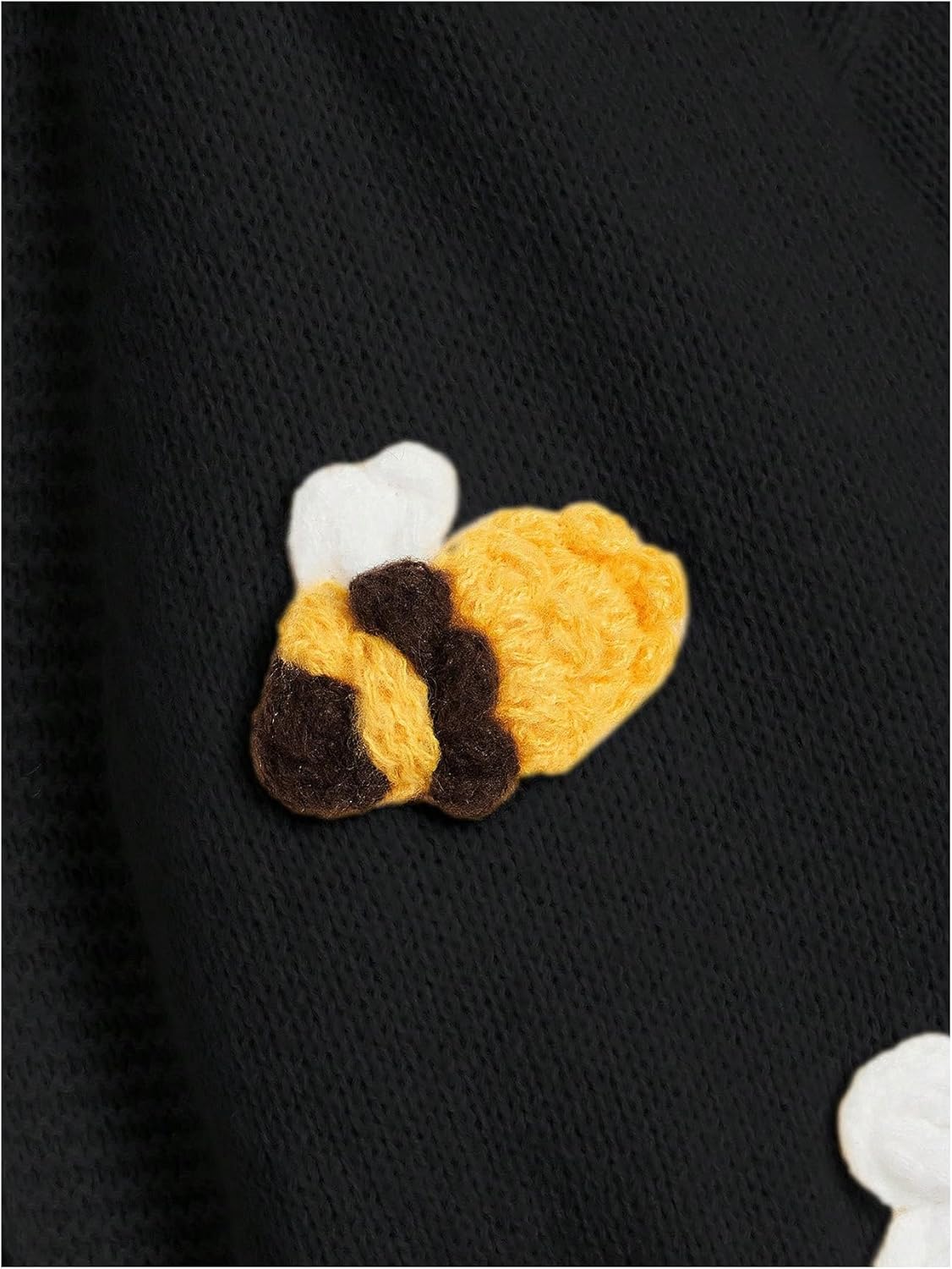 SHENHE Women's Cute Floral Bee Embroidered Crop Cardigan Open Front Lantern Sleeve Knit Sweater - Image 4