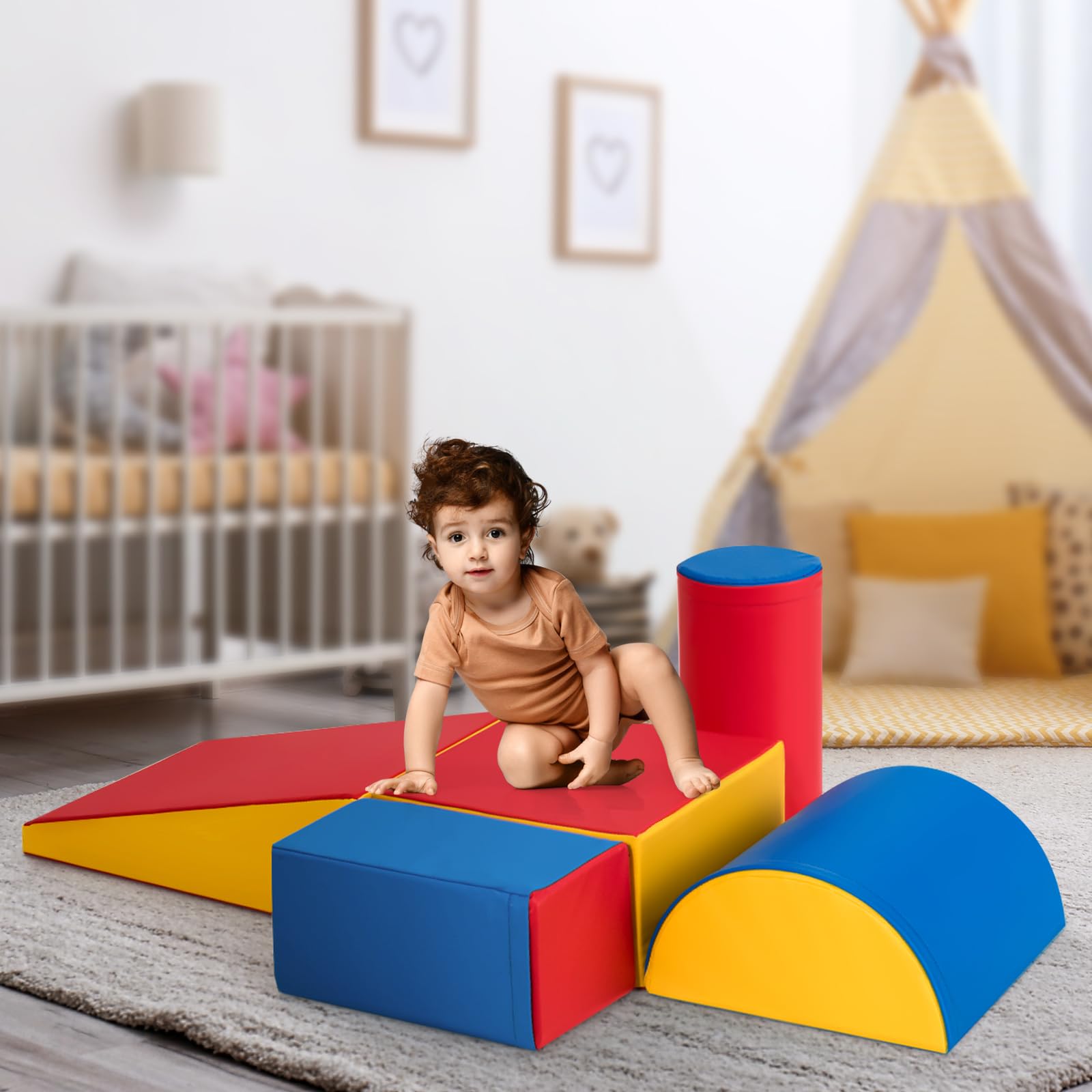 LIFEZEAL Softbausteine zum Klettern & Rutschen, Schaumstoffbausteine aus PU & EPE für Kinder, Riesenbausteine Großbausteine Mehrfarbig, für Kinderzimmer & Kindergarten (Stil 2)