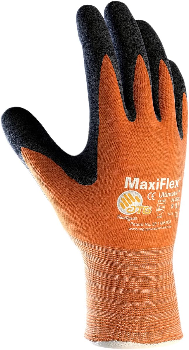 ATG 34-8014/M Maxiflex Ultimate, 15G Hv Orn. Nylon Shell,Blk. Microfoam Coating Hi-Vis Orange