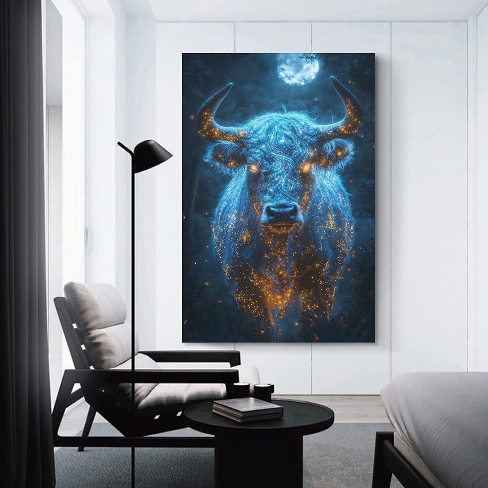 Junmoney Wall Picture Print Mystical Bull, 24x36inch(60x90cm), for Living Room, Lounge Or Sitting Room, Modern Wall Decor for Cosy Interiors