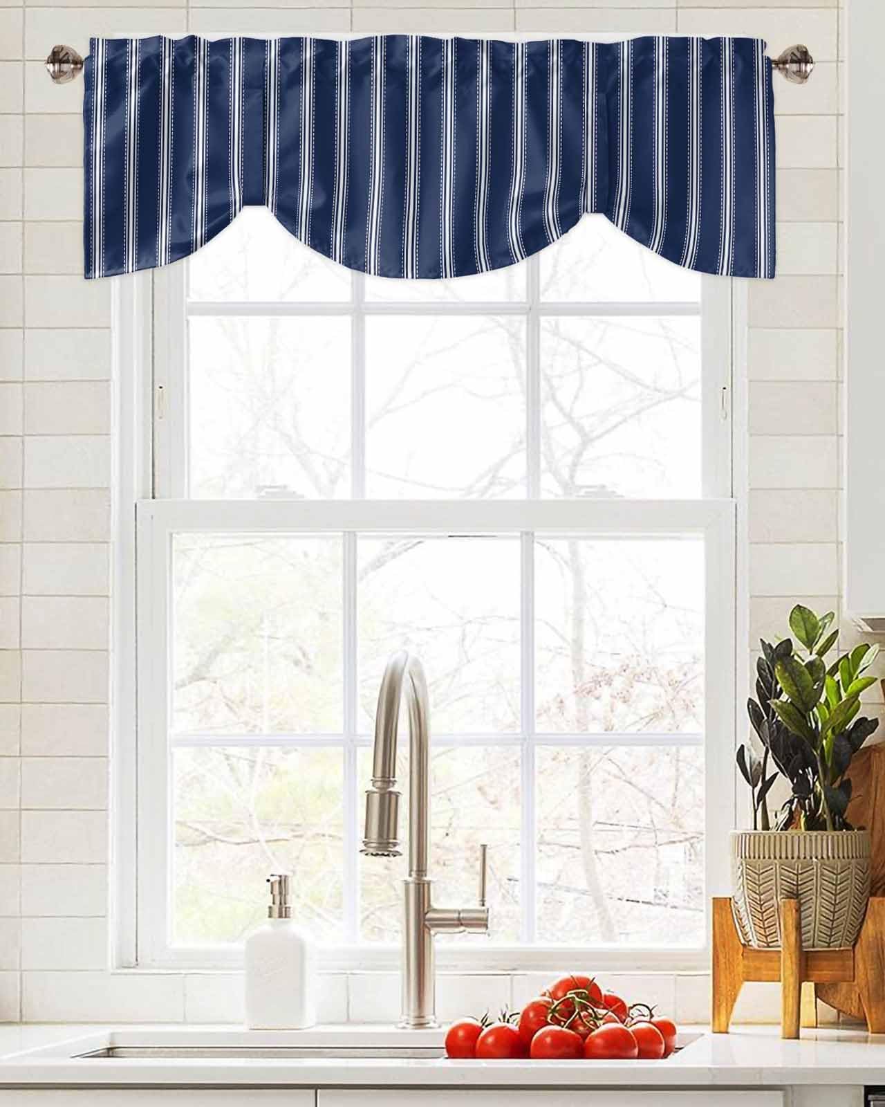 Amazon.com: Navy Blue White Stripes Tie Up Valances for Windows