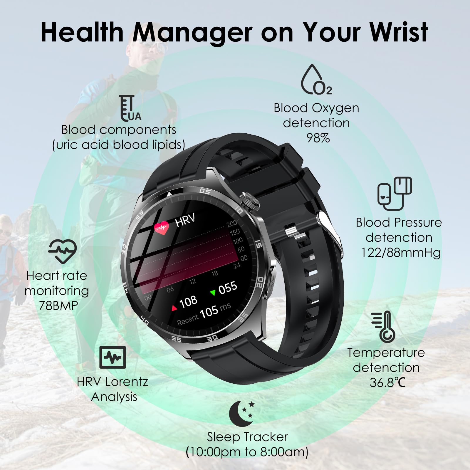 Marsyu Smartwatch Uomo con ECG/Acido Urico/Pressione Sanguigna/Sonno/BMI/Temperatura Corporea/Cardiofrequenzimetro,1,96 Orologio con Funzione Marsyu Smartwatch Uomo con ECG/Acido Urico/Pressione Sanguigna/Sonno/BMI/Temperatura Corporea/Cardiofrequenzimetro,1,96 Orologio con Funzione