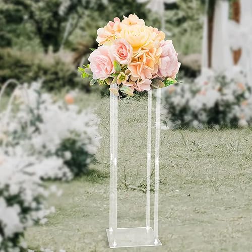 Miniatura 9 de Jarrones acrílicos para centros de mesa de boda, 2 piezas, soporte de flores de columna transparente, jarrones de flores de 39.4 pulgadas de alto
