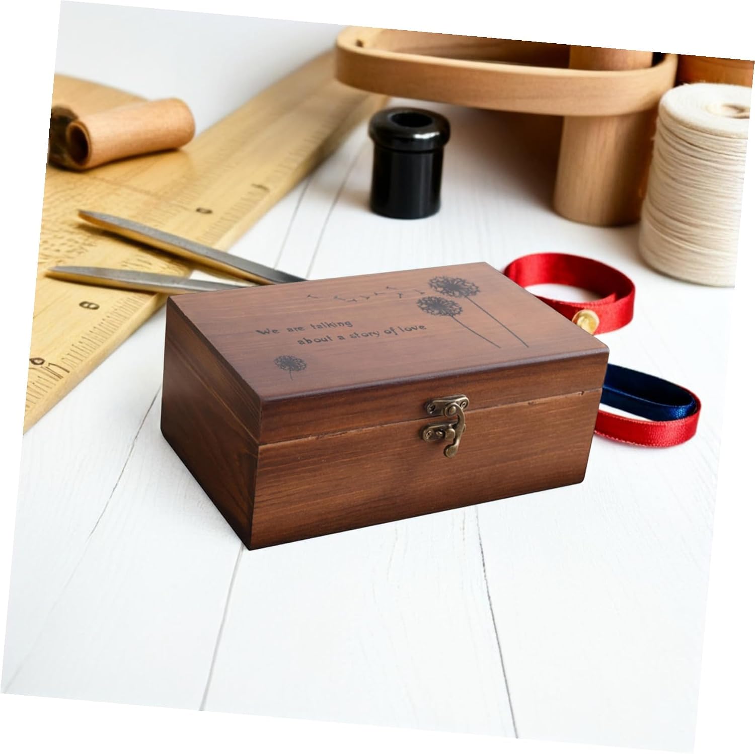 Wooden Needlework Box Sundries Storage Organizer Household Sewing Container Fine Craft Storage with Smooth Polishing for Home Desktop Tidy
