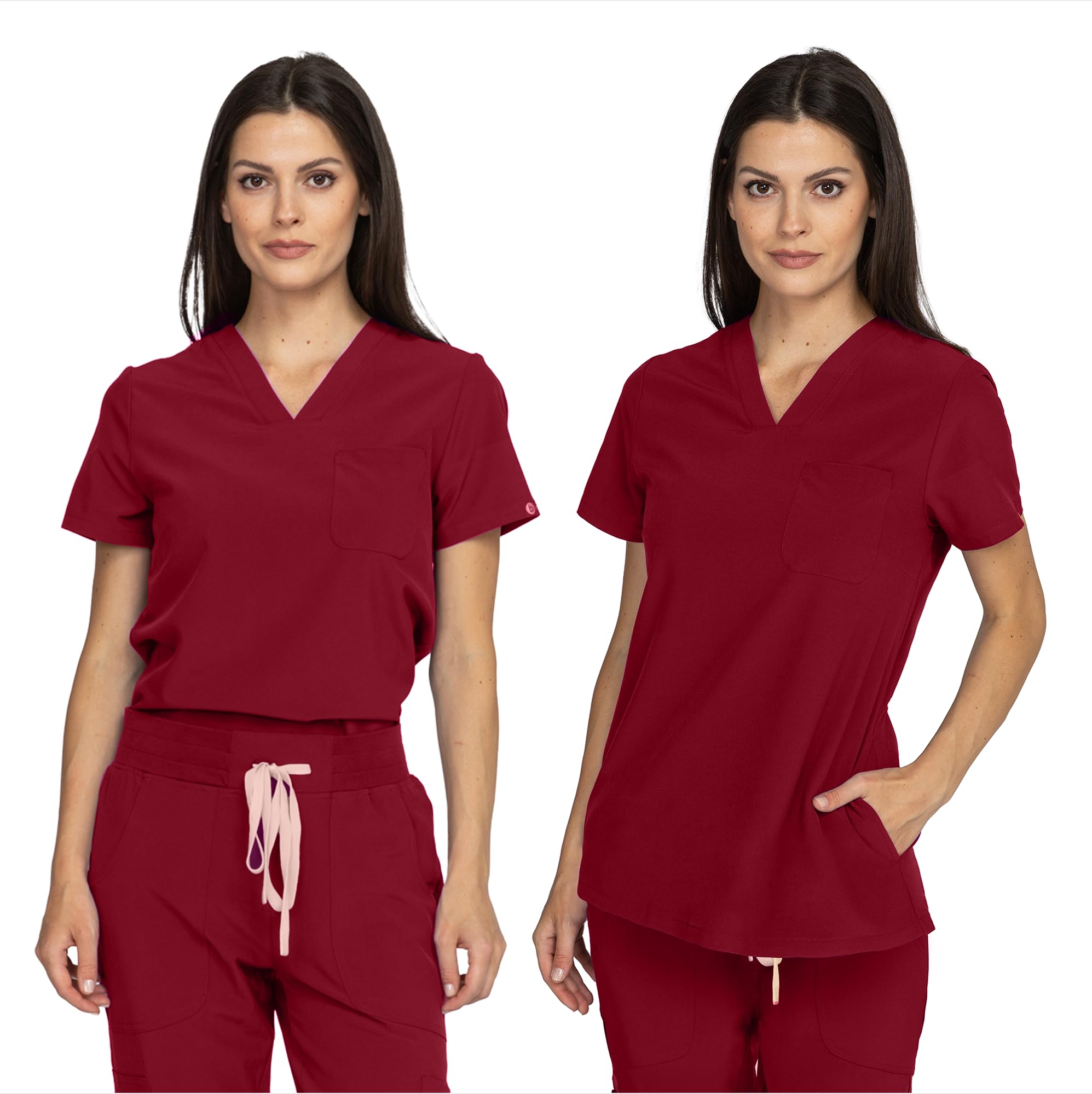 B-well Naomi Damen-Schrubb-Set Schlupfkasack + Schlupfhose Set Medizin Arzt Uniform Schlupfjacke Oberteil mit Hose Medizinische Berufsbekleidung mit Elastan (Burgund, L)