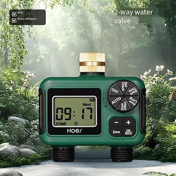 Water Timer for Garden Hose, Programmable Hose Timers with Rain Delay, Manual and Automatic Watering System, Sprinkler Timer, Waterproof Digital Irrigation Timers for Yard, Lawn, Pool (2 Outlet)