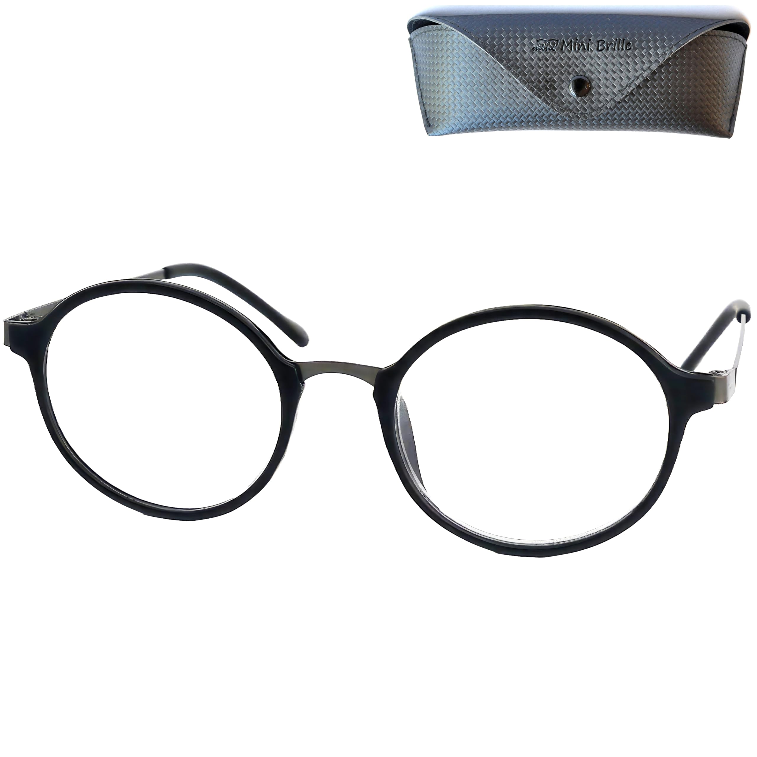 Runde Blaulichtfilter Lesebrille Brille für Damen & Herren – Stilvolle Anti-Blaulicht Computerbrille – Vintage Lesebrille mit Metallbügeln & Kunststoffrahmen (Schwarz) + Etui